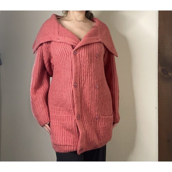 Together Vintage Acrylic Button Slouchy Funnel Neck Cardigan Long Sweater Small - Picture 1 of 8